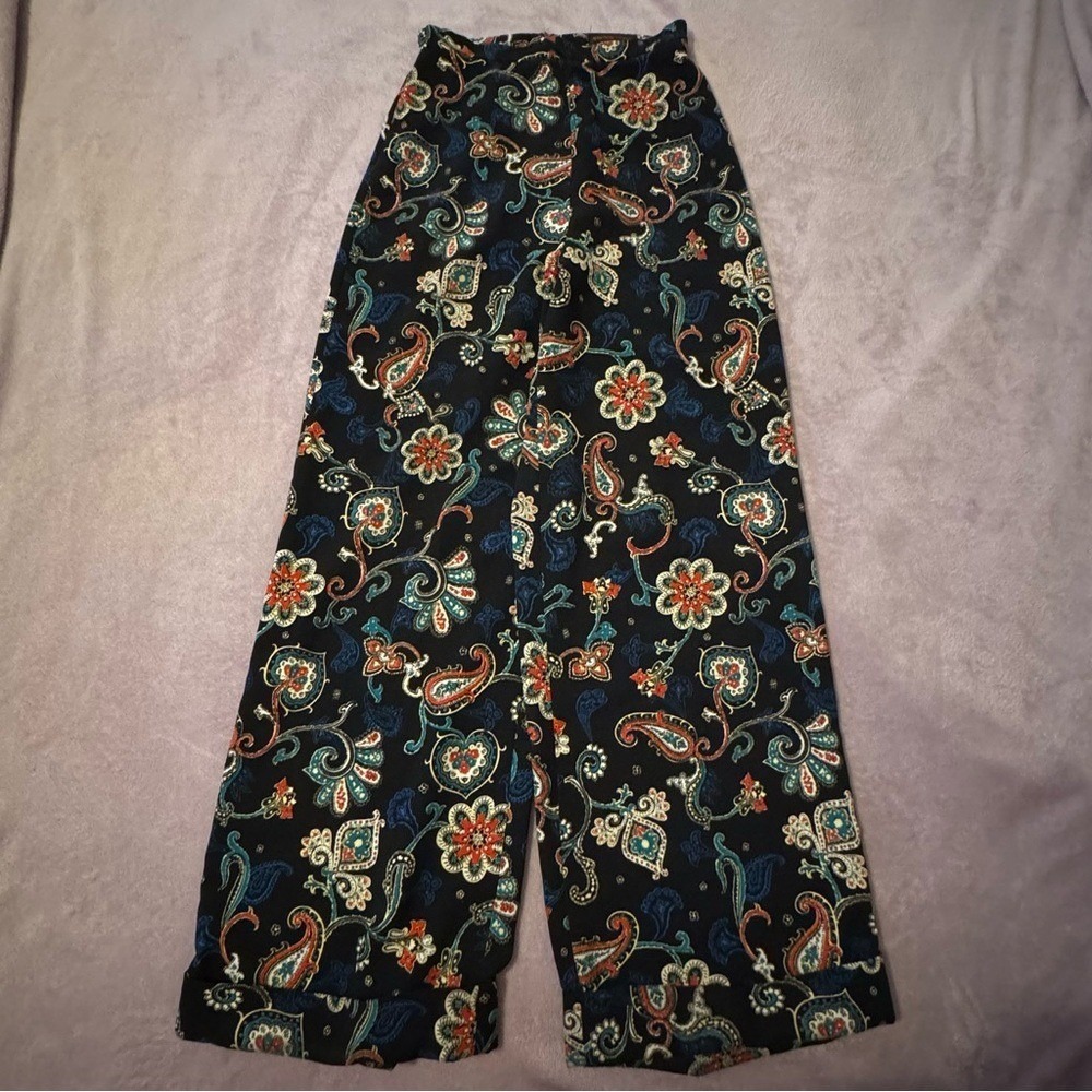 Kate Moss Topshop Paisley Wide Leg Pants Multicolored High Rise Trousers US 6